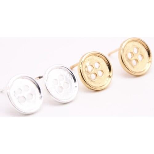 Little button stud earrings roundness Round pie shape with hole gold stud earrings