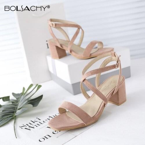 Shoes Women Heels Sexy High Heels Ladies Pumps Cross Strap Buckle Female Classic Sandals Chaussure Femme Black Pink Beige 32-43