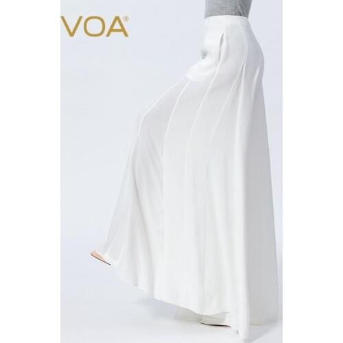 VOA Silk 30m/m Heavyweight Milk White Trousers Natural Waist Fold Bump Stitching Invisible Side Pull Wide Leg Pants Woman KE539