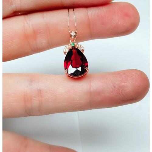 Xinyipeng real natural garnet pendant 925 silver plated rose gold fine wedding jewelry for women