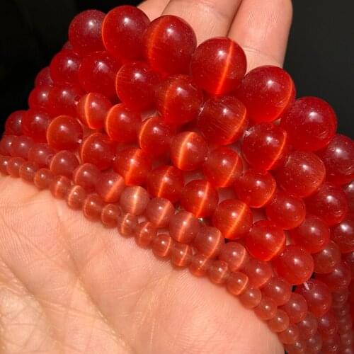 Orange Cat Eye Beads Smooth Round Loose Spacer Bead For Jewelry Making Natural Opal Stone DIY Bracelet 15Inches 4/6/8/10/12mm