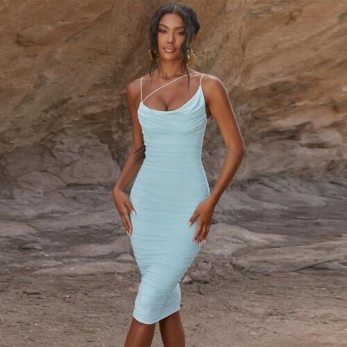 Women Summer Dress Mesh Sexy Bodycon Dress 2021 New Arrivals Elegant House of Cb V Neck Blue Celebrity Prom Evening Party Dress