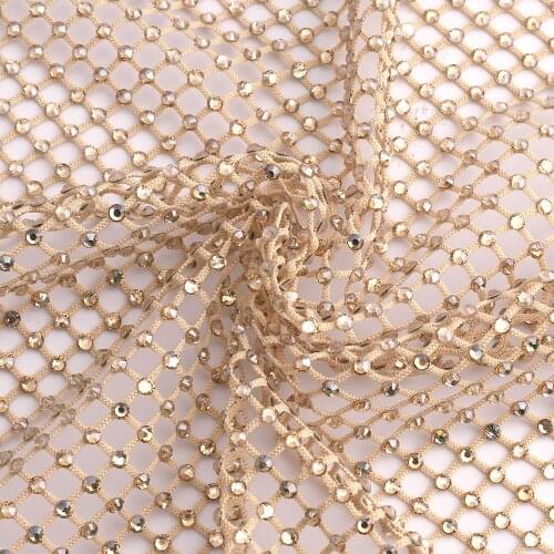 Golden Shadow Rhinestones Mesh Fabric Sewing Elastic Trim