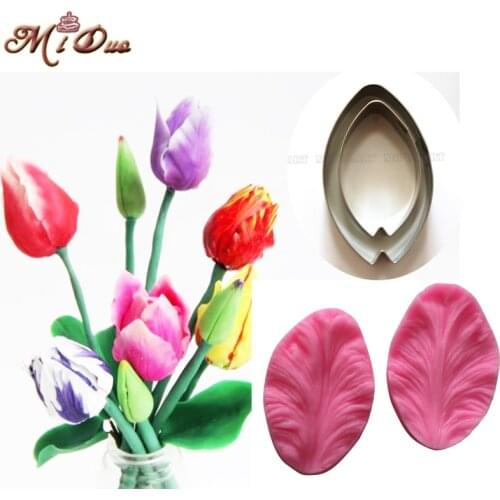2Pcs Tulips Veiner Fondant flower petal Cake decorating tools Fondant cake decoration Cookie cutter cupcake mold