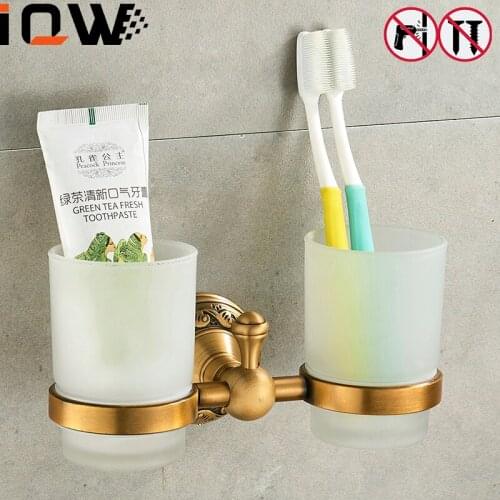 Antique Brass Toothbrush Holder Nail Free Bathroom Accessories Family Toothbrush Cups Holder