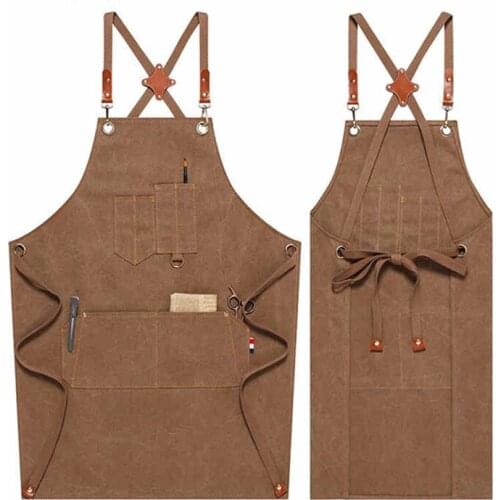Waterproorf Canvas Apron Crossback Strap Barista Bartender Pastry Chef Uniform Barber Hairdresser Florist Gardener Work Wear B85