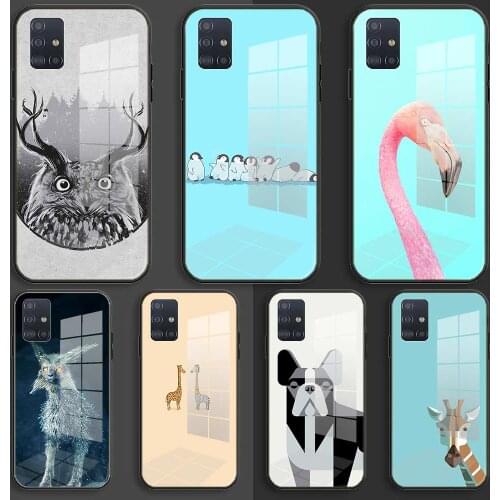 Minimalist animal Soft Silicone Glass Case For Samsung Galaxy A10 A20 A30 A40 A50 A70 A31 A51 A71 Balck Cover