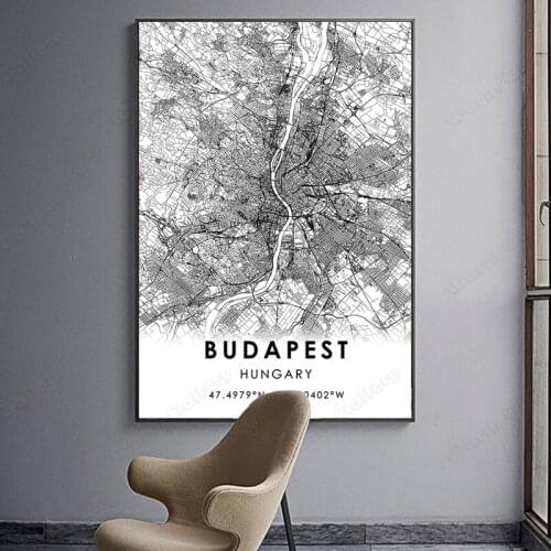 Black and White City Map The Budapest Heights City Map Poster HD Print Wall Art Canvas Nordic Landspace Painting for Home