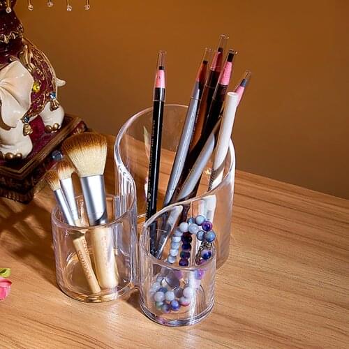 Fine Makeup Brush Holder Office Pencil Organizer Cosmetic Lipbrush Eyeliner Storage Holder 3 Compartment storage storage rack