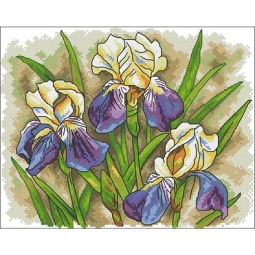 Bicolor iris flower patterns Counted Cross Stitch 11CT 14CT 18CT DIY Cross Stitch Kits Embroidery Needlework Sets home decor