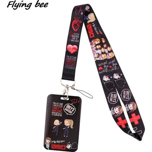 Flyingbee X2043 TV Show Greys Anatomy ID Card Holder Bus Card Holder Staff Card Lanyard For Doctor Nurse Phone DIY Hang Rope