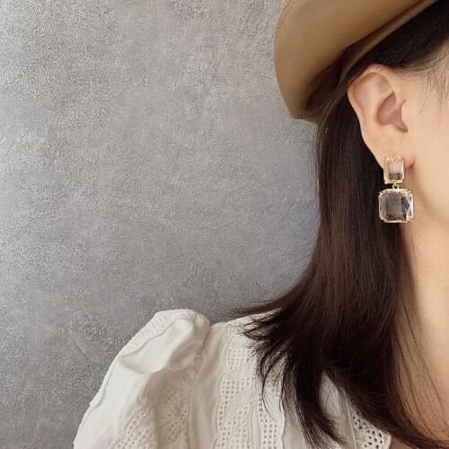 GSOLD Fashion Transparent Crystal Dangle Drop Earrings Geometric Metal Clear Square Vintage Glass Earrings Women Jewelry 2020