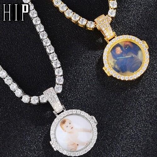 Hip Hop Custom Made Photo Heart Rotating Double-sided Iced Out Bling Cubic Zircon Necklace&Pendant For Men Jewelry Tennis Chain