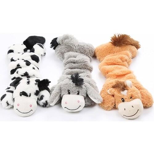 1Pcs ZL Dog Toys New Cute Squeak Pet Wolf Rabbit Animal Donkey Cow Plush Chew Squeaky Whistling Involved Entertainment Supplies