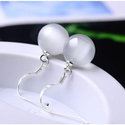 KOFSAC Fashion 925 Sterling Silver Earrings For Women Jewelry Classic Crystal White Round Bead Earring Lady Anniversary Gifts