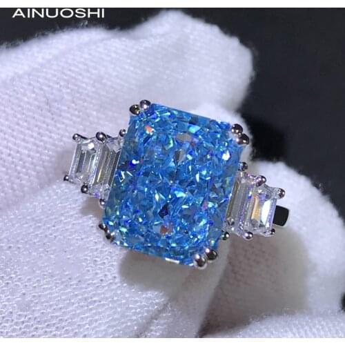 AINUOSHI 925 Sterling Silver Luxury Radiant Cut Simulated Lad Created Diamond 5-stone Engagement Ring for Women New Years Gift