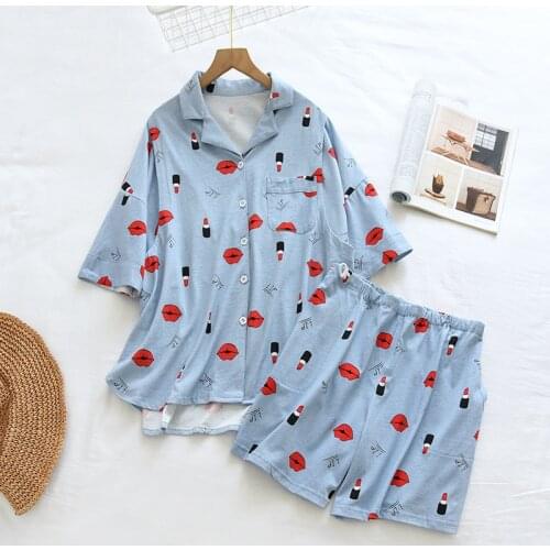 Summer Thin Knitted Cotton Pregnant Women Pajamas Short-sleeved Shorts Maternal Breastfeeding Home Clothing Cartoon 2 Piece Set