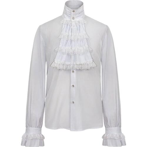 Mens Renaissance Long Sleeve Shirt Brand Medieval Pirate Steampunk Colonial Shirt Tops Halloween Perform Costume Chemise Homme