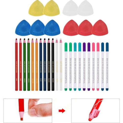 32Pcs Sewing Tools Kit Including 10Pcs Professional Tailors Chalk and 12Pcs Sewing Mark Pencil with 10Pcs Ink Fabric Marker Pen