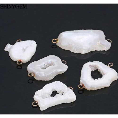 Irregular Natural Crystal Druzy Slice Pendant Connector Charms Random White Mineral Geode Stone Connector For DIY Jewelry Making