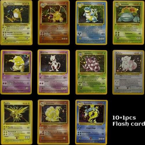 NEW 11PCS 1996 Years DIY Pokemon Flash Cards Charizard Blastoise Venusaur Ninetales Mewtwo Zapdos Game Collection Cards Toys