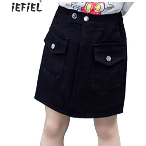 New Summer Kids Skirts For Girls Cotton Denim Skirt Fashion Pure Color A-line Pencil Short Skirt Children Clothing 6-14 Years