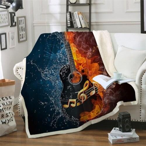 Fire And Water Sherpa Blanket Guitar Bass Plush Soft Throw Blanket Music Thin Quilt for Youth 3D Printed Bedding