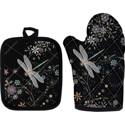 3D Animal Dragonfly Pattern BBQ Grilling Cooking Gloves Extreme Heat Resistant Oven Gloves Baking BBQ Accessories Oven Mitts