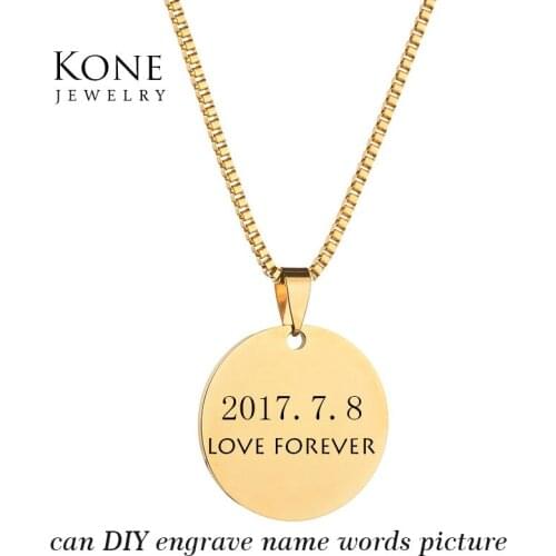 Custom Jewelry Personality Engrave Monogram Name Photo Necklace Coin Tag Stainless Steel Necklace For Women Gift