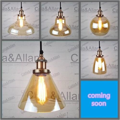Amber glass shades antique copper Pendant Light Fixture Edison Hanging lamp Retro Industrial Pendant Lamp Loft 110v 220v E27