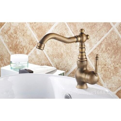 Full European antique copper retro hole basin mixer faucet Art Basin Above the hot and cold faucet
