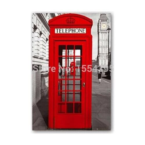 Hot Custom London Red Telephone Classical Fashion Stylish Home Decor Retro High Quality Poster (50x76cm) Wall Sticker U1-369