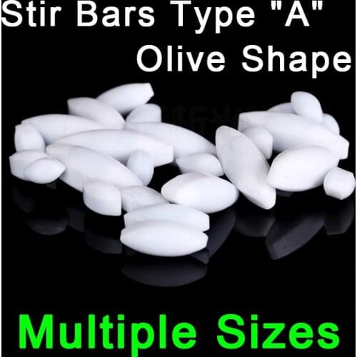 PTFE Magnetic Stirrer Stir Bar Type-A Magneton Stirring Mixer White Spin Bars Olive Shape , Multiple Sizes For Choosing , 10pcs