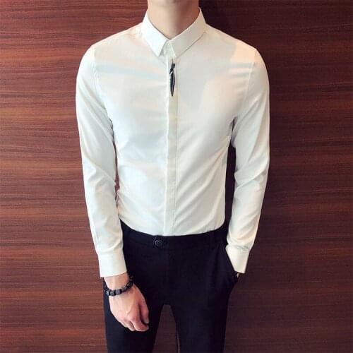 Summer Placket Embroidery Shirts for Men Slim Casual Shirt Streetwear Tops Long Sleeve Business Dress Shirts Social Party Blouse