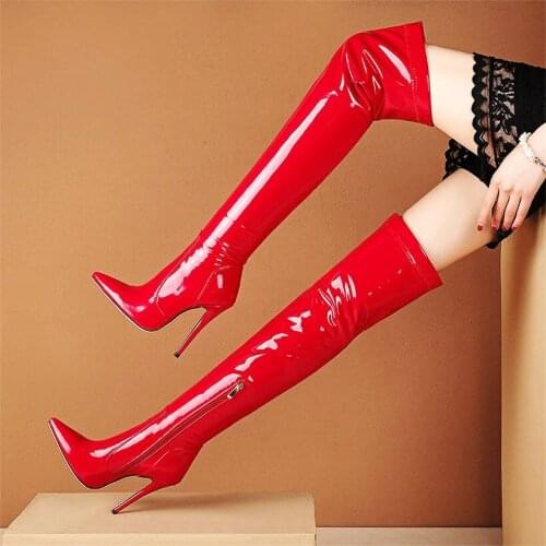 Sexy Party Pumps Womens Patent Leather Over the Knee Boots Thigh High Stilettos Riding Party Pumps 33 34 44 45