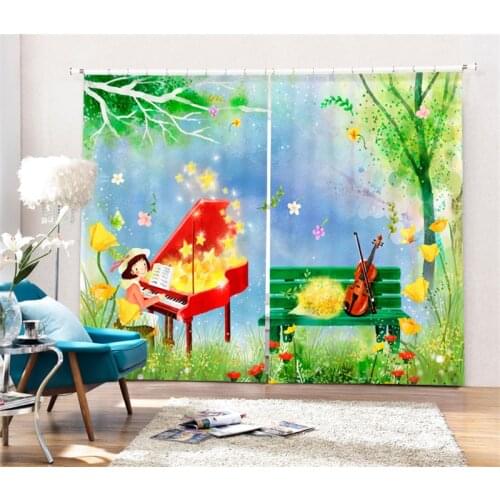 Modern Luxury Piano girl 3D Blackout Window Curtains For Bedding room Living room Home Wall decorative Hotel Drapes Cortinas