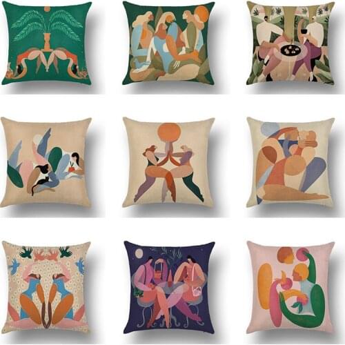Modern Minimalist Abstract Figure Painting Linen Pillowcase Car Sofa Cushion Pillow Cushion Cover Decorative Pillow Covers