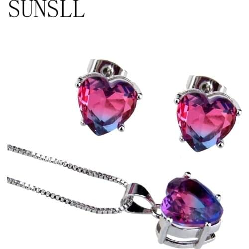 SUNSLL New Designed Silver Color Multicolors Cubic Zirconia Delicate Bridal Wedding Necklace/Earrings Jewelry Feminina Gift