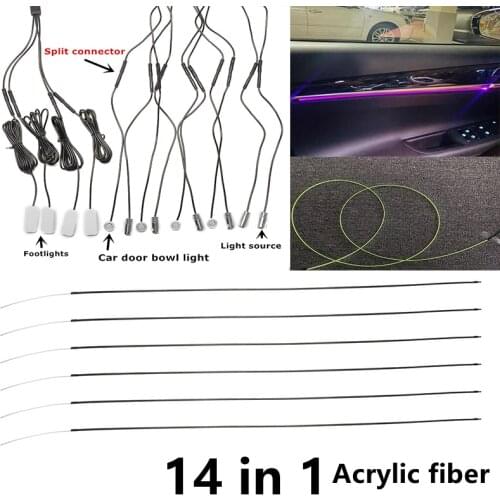High Quality Car Interior Ambience Lamp 100cm Acrylic Optical Fiber by App Control 14 in 1 Ambient Environment Light Footlights