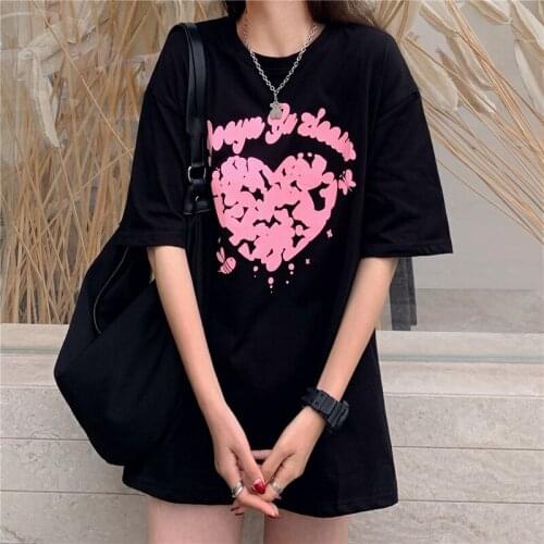 Love print round neck short-sleeved loose T-shirt top 2021 new wide round neck womens t-shirt all-match