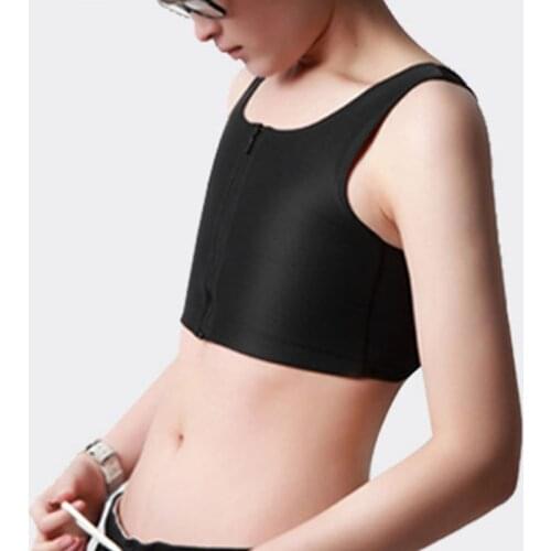 Womens Les Lesbian Tomboy Slim Fit Short Vest Chest Binder Tops Zip Tomboy Bra Intimates Breathable Buckle Breast Binder