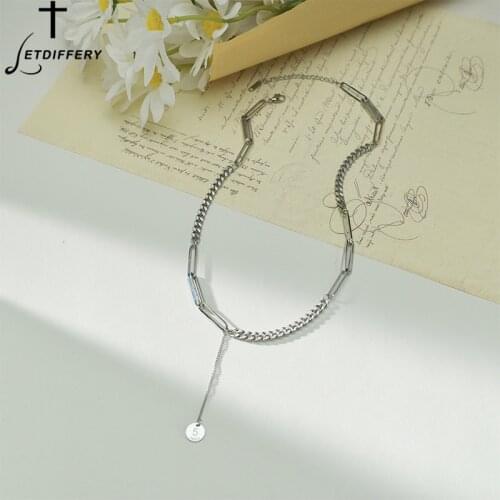 Letdiffery New Fashion Necklace Stainless Steel Girls Simple Cuban Chain Round Pendant Necklaces Jewelry for Women Gifts