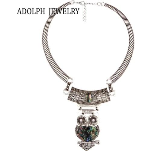 ADOLPH Jewelry New Design Vintage Accessories For Women Alloy Gem Owl and Elephant Pendant Statement Choker Necklace