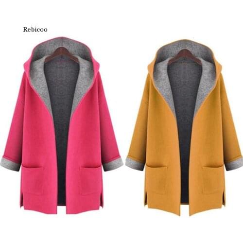 Coat Women Casual Long Sleeve Autumn Winter Hooded Wool Blends Outerwear Trench Coat