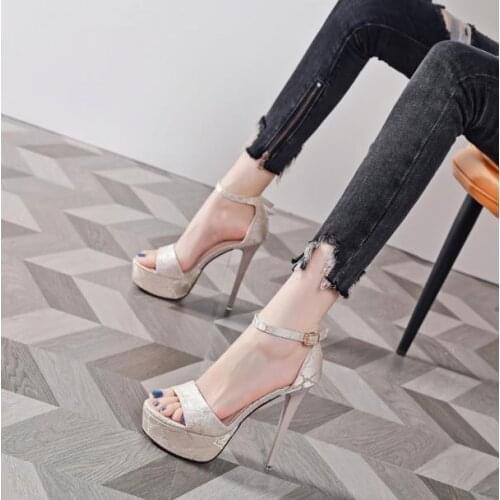 13CM stiletto platform sandals female summer 2021 new super high heel model T stage show sexy evening shoes