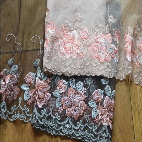 3 Meters/lot 18cm/22cm Coffee Pink Flower Embroidery Lace Trim DIY handmade Lace Accessories Textile Fabrics