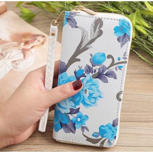 3pcs Long Wallet Women PU Floral Prints Zipper Multifunctional Credit Card Holder
