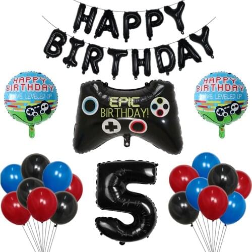 33pcs Black Gamepad Foil Balloons Game Balloon Inflatable pinata Theme party number Birthday party decorations kids Air Balloon