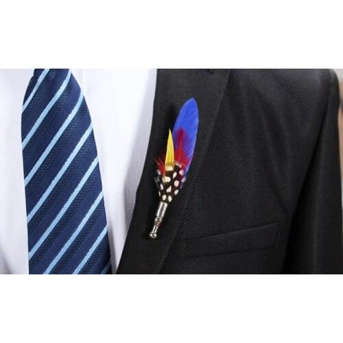 5Pcs/Lot Feather Corsage Groom groomsman Wedding party Best Man suit peacock Feather Boutonniere For Guy pin Wedding Flowers