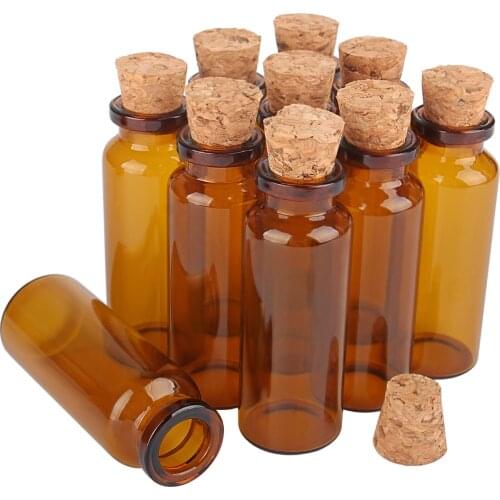 50pcs 20ml Amber Glass Potion Bottles Glass Jars Vials Terrarium with Cork Stopper for Craft Accessory DIY Size: 24x65x12.5mm